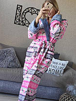 Халат жіночий махровий рожевий короткий з візерунком олені, фото 4