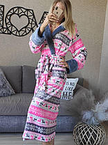 Халат жіночий махровий рожевий короткий з візерунком олені, фото 5