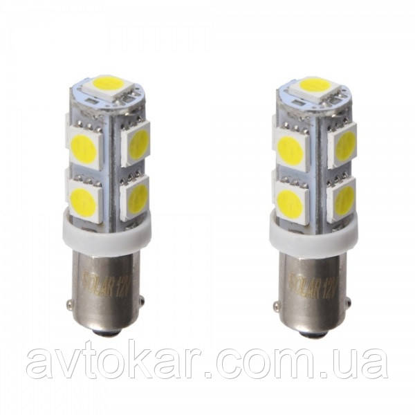 Автолампи світлодіодні Solar LED 12 V T8.5 BA9S 9SMD 5050 white 2шт (LS278_b2) AVK, фото 1