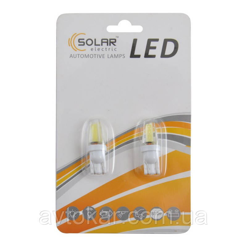 Автолампи світлодіодні Solar LED 12-24 V T10 W21x95d COB 1,5 W 70 lm white 2 шт (LC346_b2) AVK, фото 1