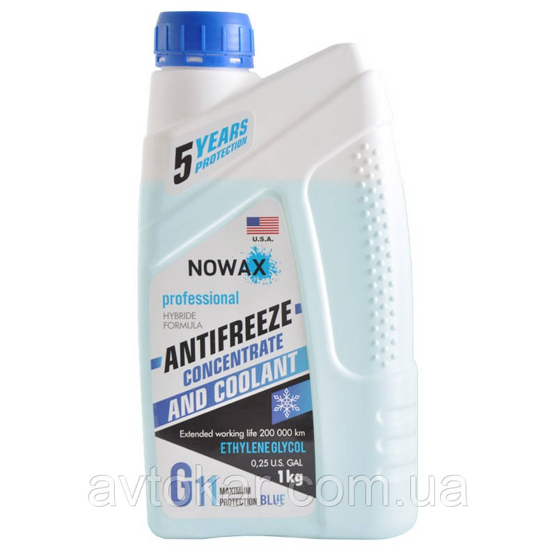Антифриз для автомобіля концентрат синього кольору 1 кг G11 -40 NOWAX (NX01011) AVK, фото 1