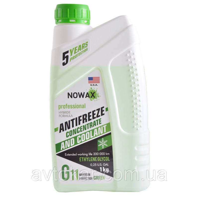 Антифриз концентрат преміумкласу зеленого кольору 1 кг G11 NOWAX (NX01010) AVK, фото 1