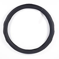 Авто чохол на кермо автомобіля L (39-41 см) з екошкіри та білої гуми CARLIFE чорний з перфорацією (SW128L) AVK AVK