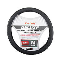 Авто чохол на кермо автомобіля з натуральної шкіри CARLIFE Delux M (37-39 см) чорний SW334M AVK AVK