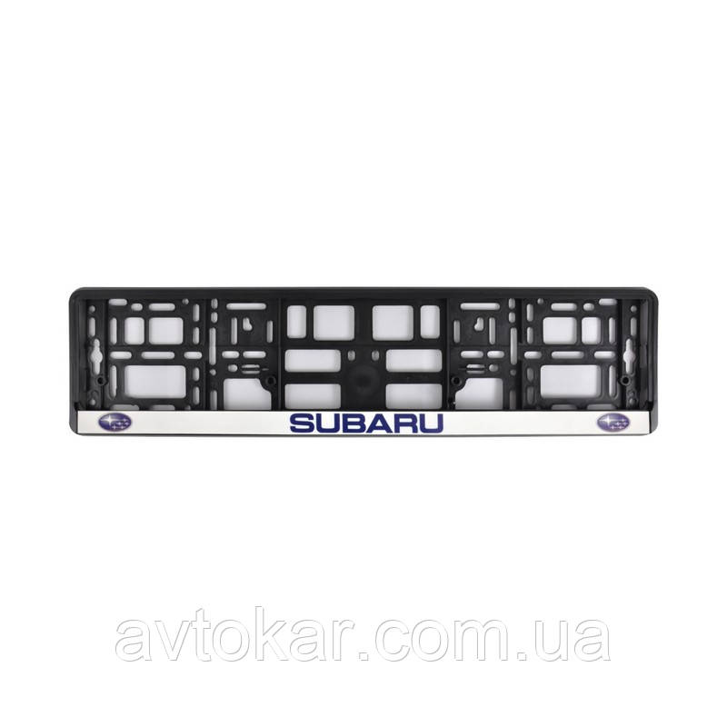 Рамка номерного знака для авто CarLife для Subaru чорна з кольоровим друком пластик (NH012) AVK AVK