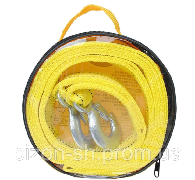 Трос буксировочный 5т для автомобиля оранжевый, ремень для буксировки ...