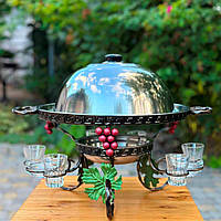 Садж блюдо для подачі шашлика з підігрівом 36 Фараон виноградна грона соус та чарка скло