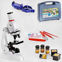 Мікроскоп дитячий із підсвіткою С 2172, у валізі, контейнер із предметним склом, баночки, тримач телефона