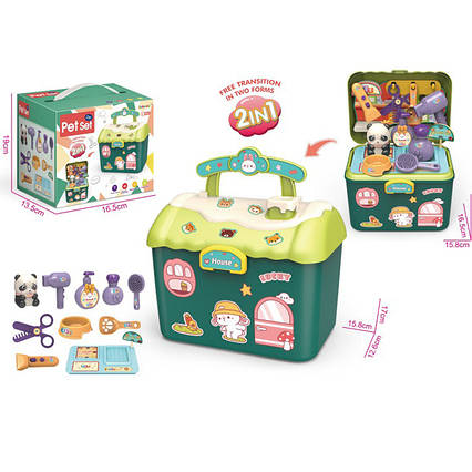 Набір ігровий «грумер» 2в1 (валіза, стіл), панда, фен, ножиці, аксесуари 2201-6