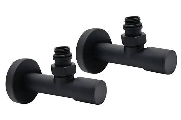 Комплект дизайн кранів Livorno Black для радіатора, сушарки для рушників подовжений 1/2" x 1/2" чорний матовий