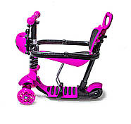 Самокат триколісний Scooter 5в1 рожевий з батьківською ручкою і захисним бортиком (352270930), фото 2