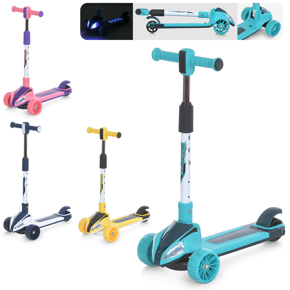 Самокат складаний Scooter Maxi-big JR 3-113 триколісний музичний із фарою, 4 кольори