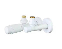 Комплект дизайн кранів Livorno White з термоголовкою для радіатора, подовжений 1/2" x 1/2" білий матовий