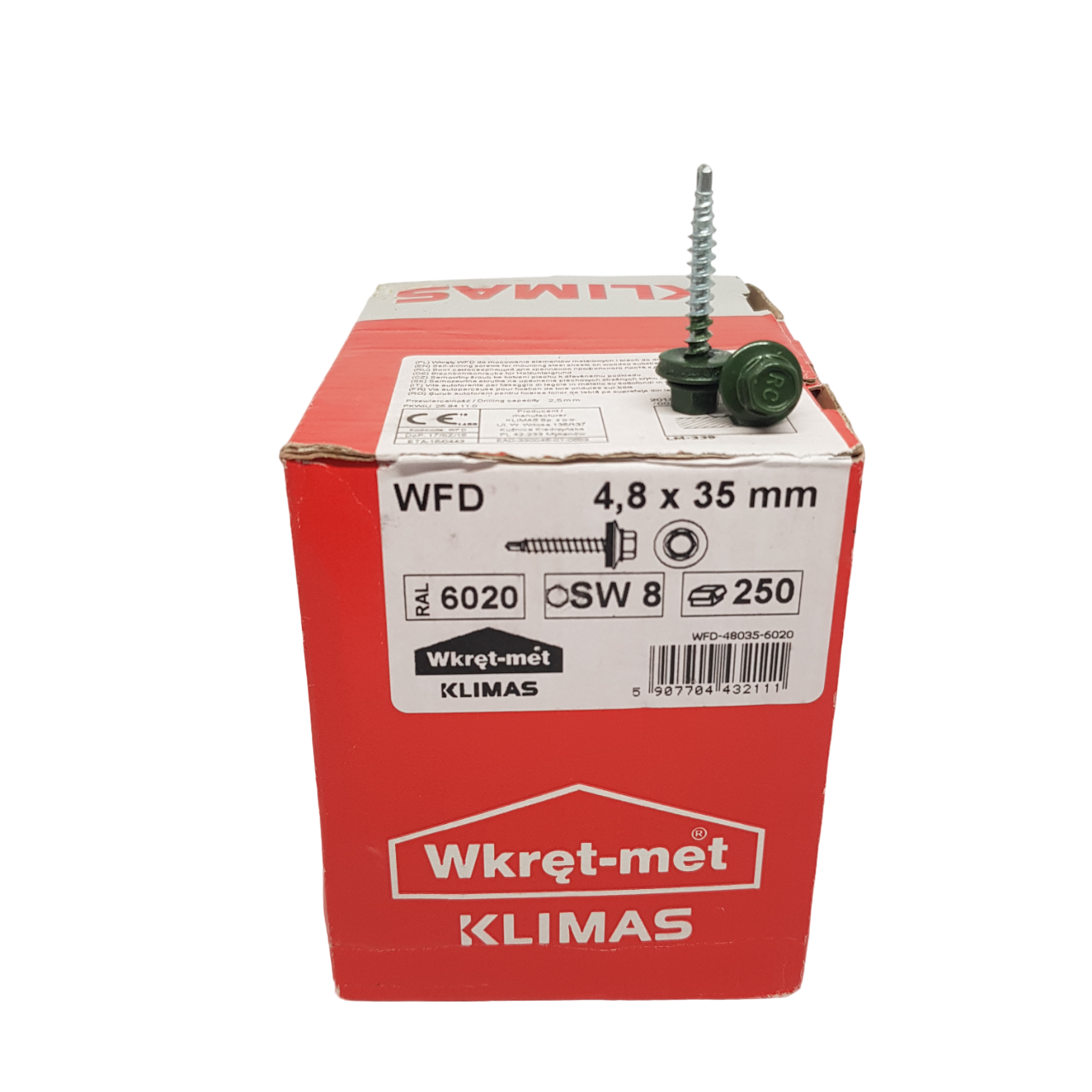Покрівельні саморізи шурупи Klimas Wkret-Met 4,8х35 мм по дереву (уп 250 шт.) RAL 6020 Хромовий зелений, Темно-зелений
