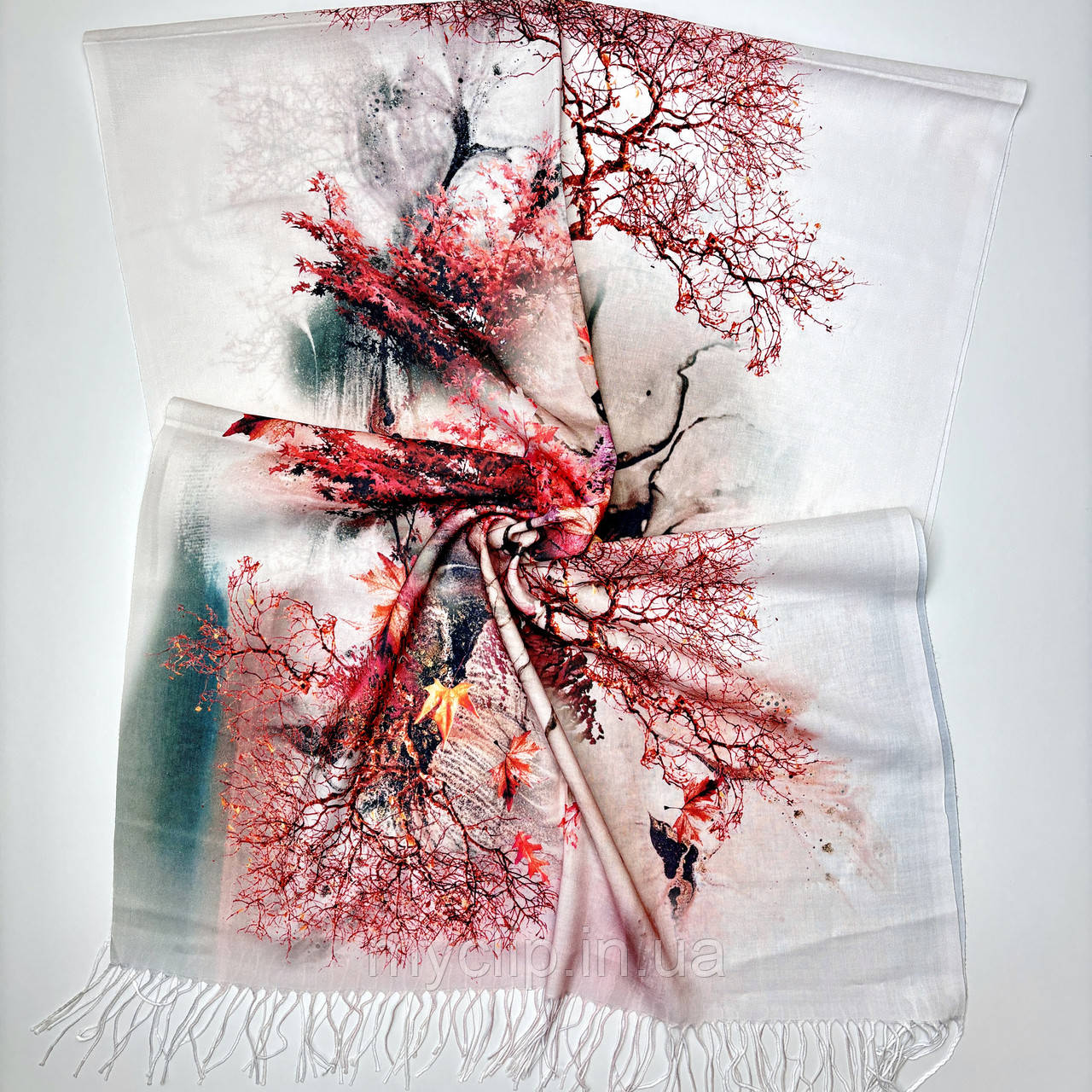 Вишуканий демісезонний шарф палантин з рослинним малюнком. Натуральний жіночий бавовняний шарф, фото 1