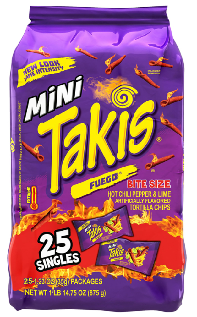 Мультиупаковка чипсов Takis Fuego Mini Tortilla Chips со вкусом чили и лайма 25х34г, фото 1