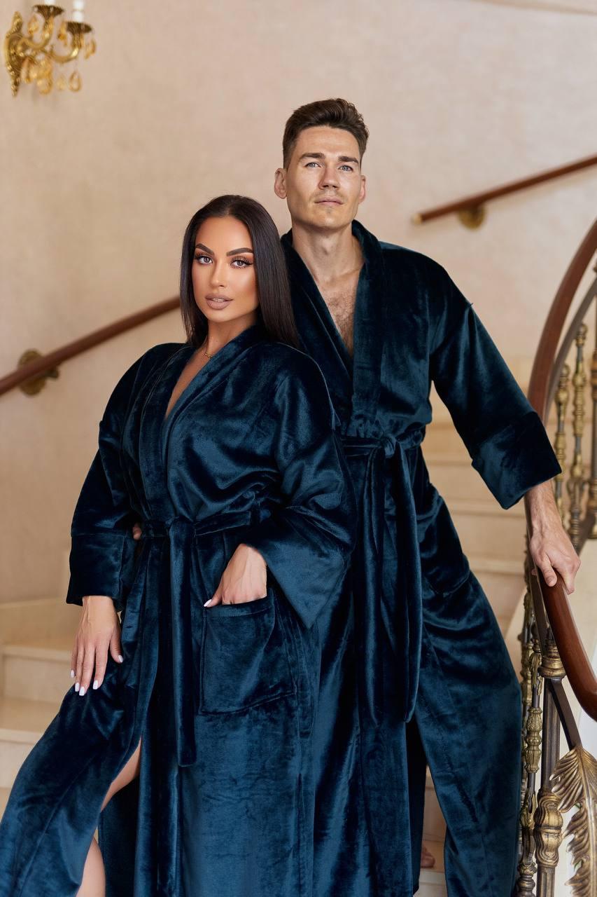 Женский мужской халат унисекс в стиле family look из полированной махры