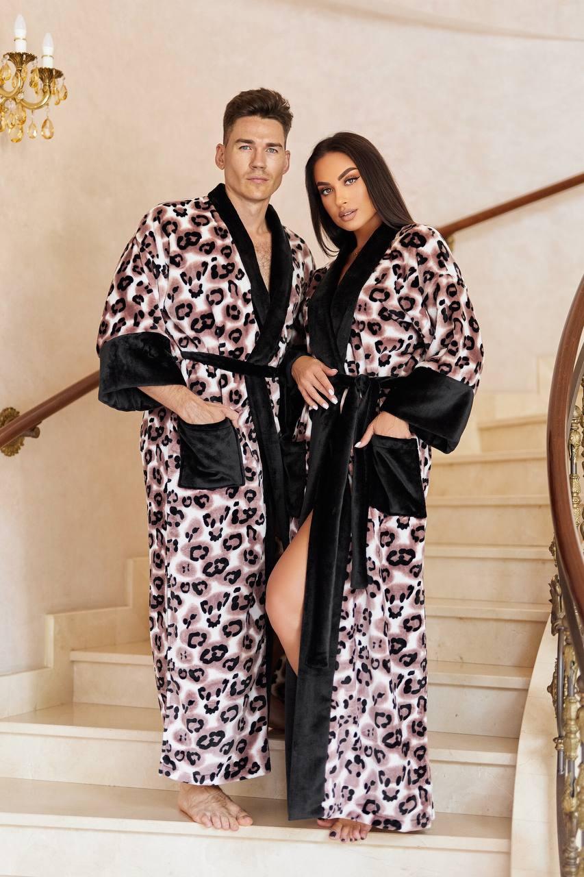 Женский мужской халат унисекс в стиле family look из полированной махры, фото 1