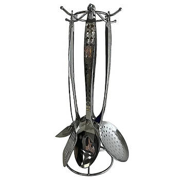 Набір кухонного приладдя 7 предметів 433-8 Якісний кухонний набір на підставці Хром-Золото