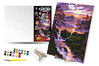 Набір для живопису за цифрами "Водоспад на світанку" 40x50 см з дерев'яною підставкою QB900-021