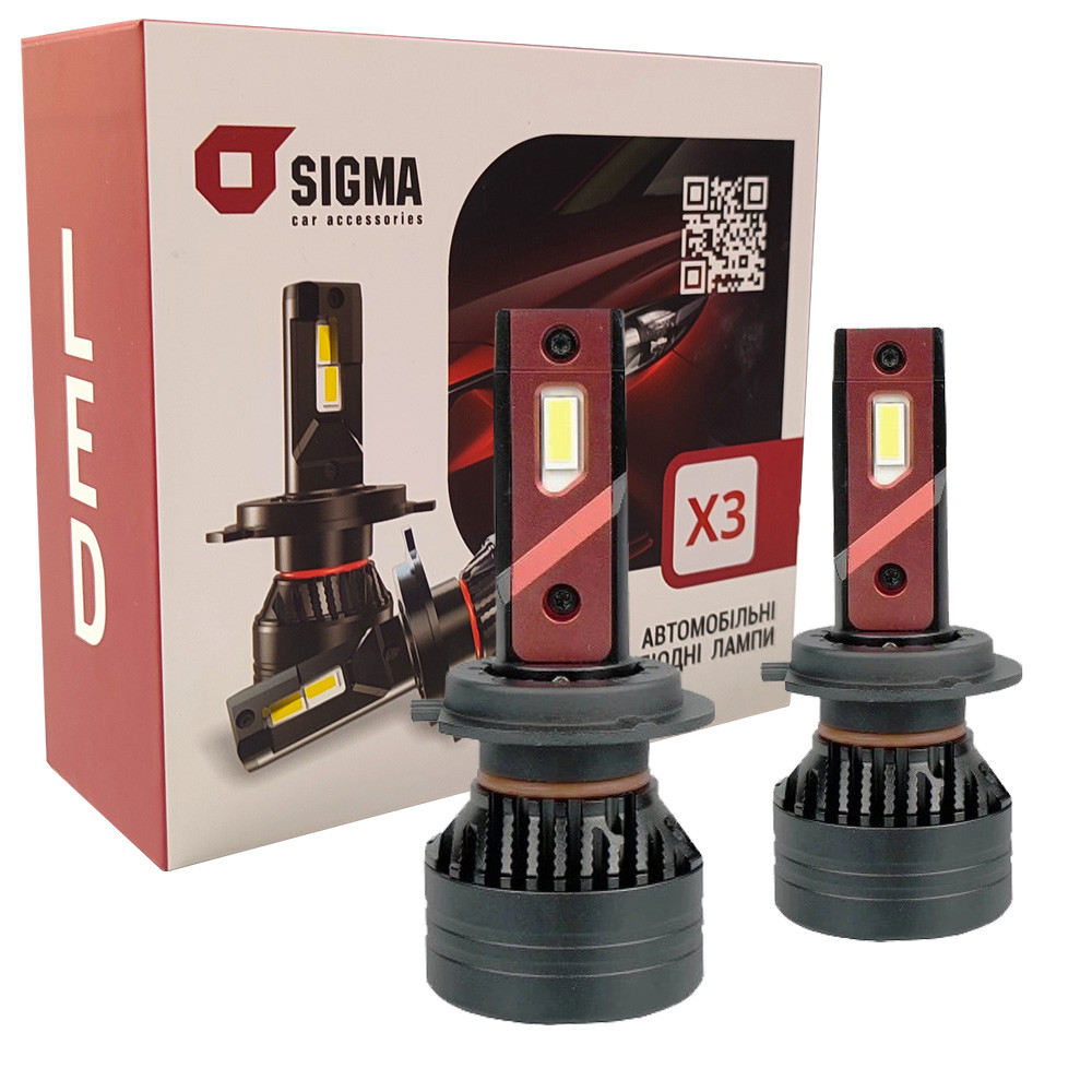 Лампа світлодіодна для фар SIGMA X3 LED H7 6500K 10000LM 2 шт комплект