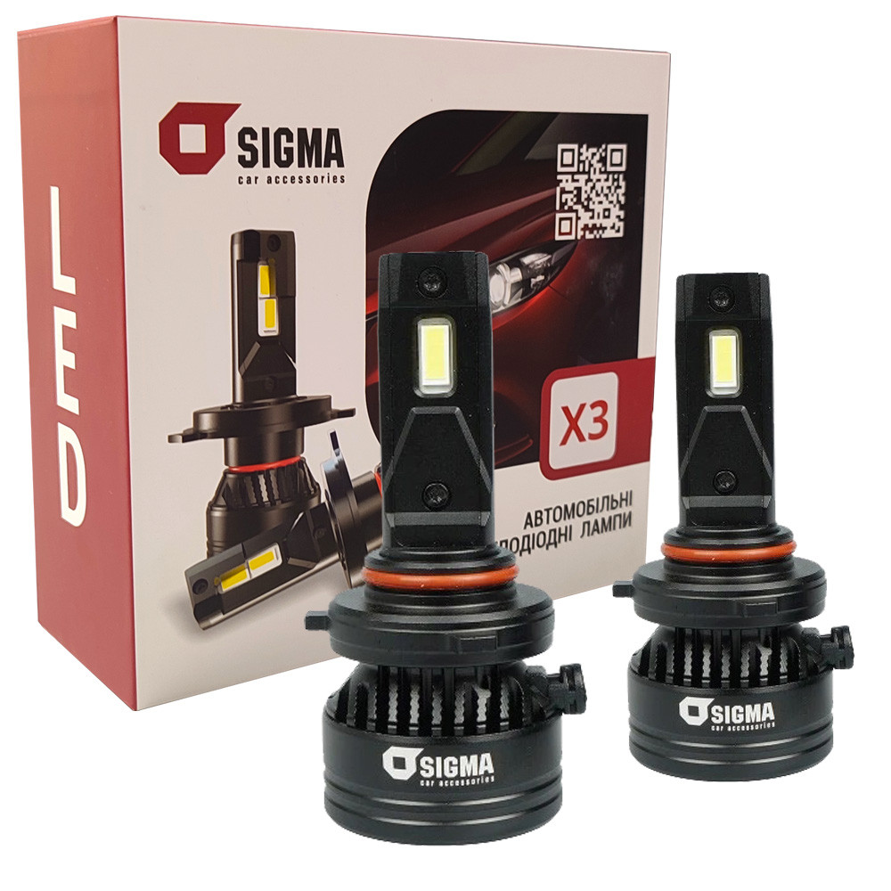 Лампа світлодіодна для фар SIGMA X3 LED HB4 6500K 10000LM 2 шт комплект, фото 1