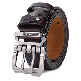 Чоловічий шкіряний ремінь із натуральної шкіри Bison Demin Чорний 125 см