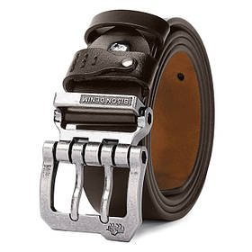 Чоловічий шкіряний ремінь із натуральної шкіри Bison Demin Темно-Коричневий 125 см