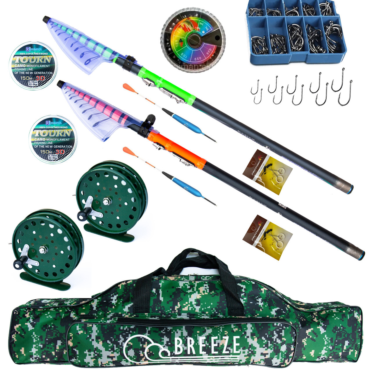 Набір вудилищ для лову на поплавець SOLARIS 5м + Котушка + Чохол + волосінь 3D ТМ, фото 1