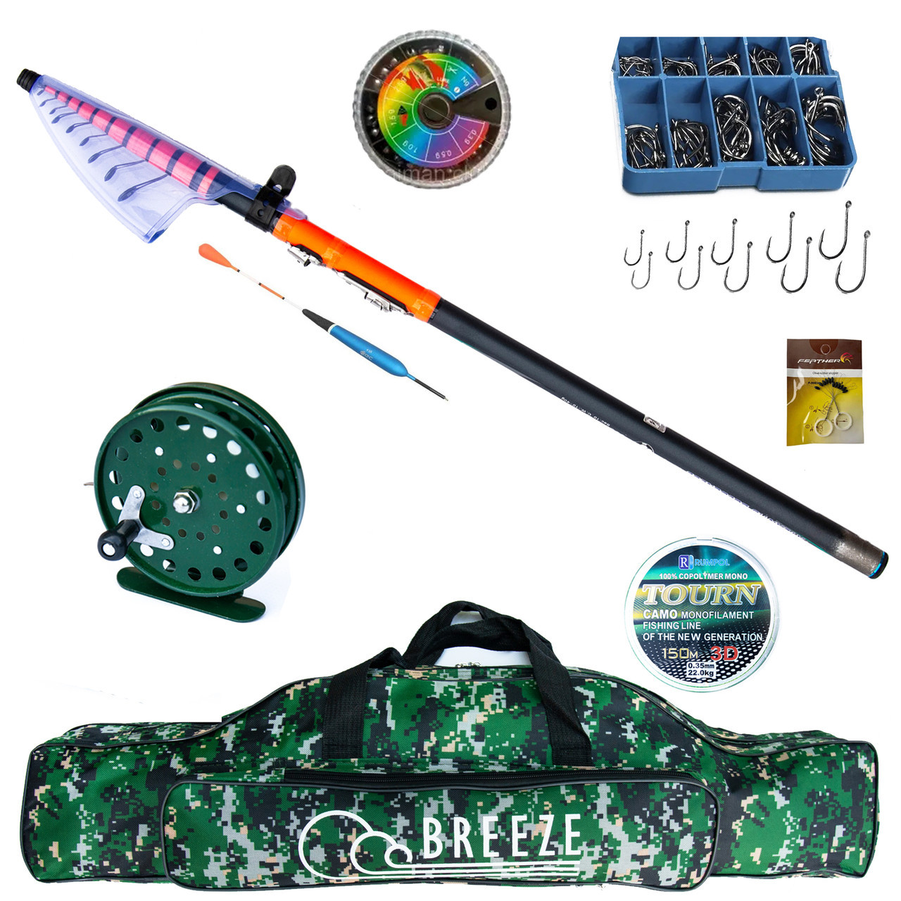 Набір вудилищ для лову на поплавець SOLARIS 4м + Котушка + Чохол + волосінь 3D ТМ, фото 1