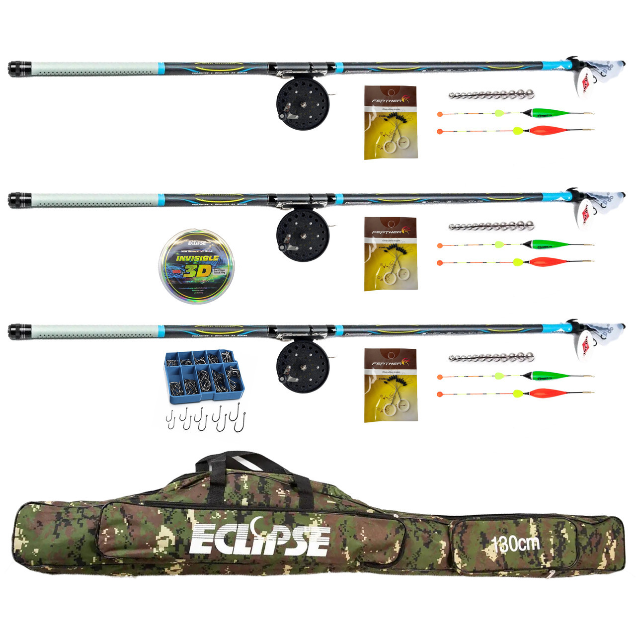 Набір вудилищ для лову на поплавець DAY MATCH 5.00м + Котушка Kaida 809 + Чохол + волосінь 3D Eclipse 0,20мм ТМ, фото 1