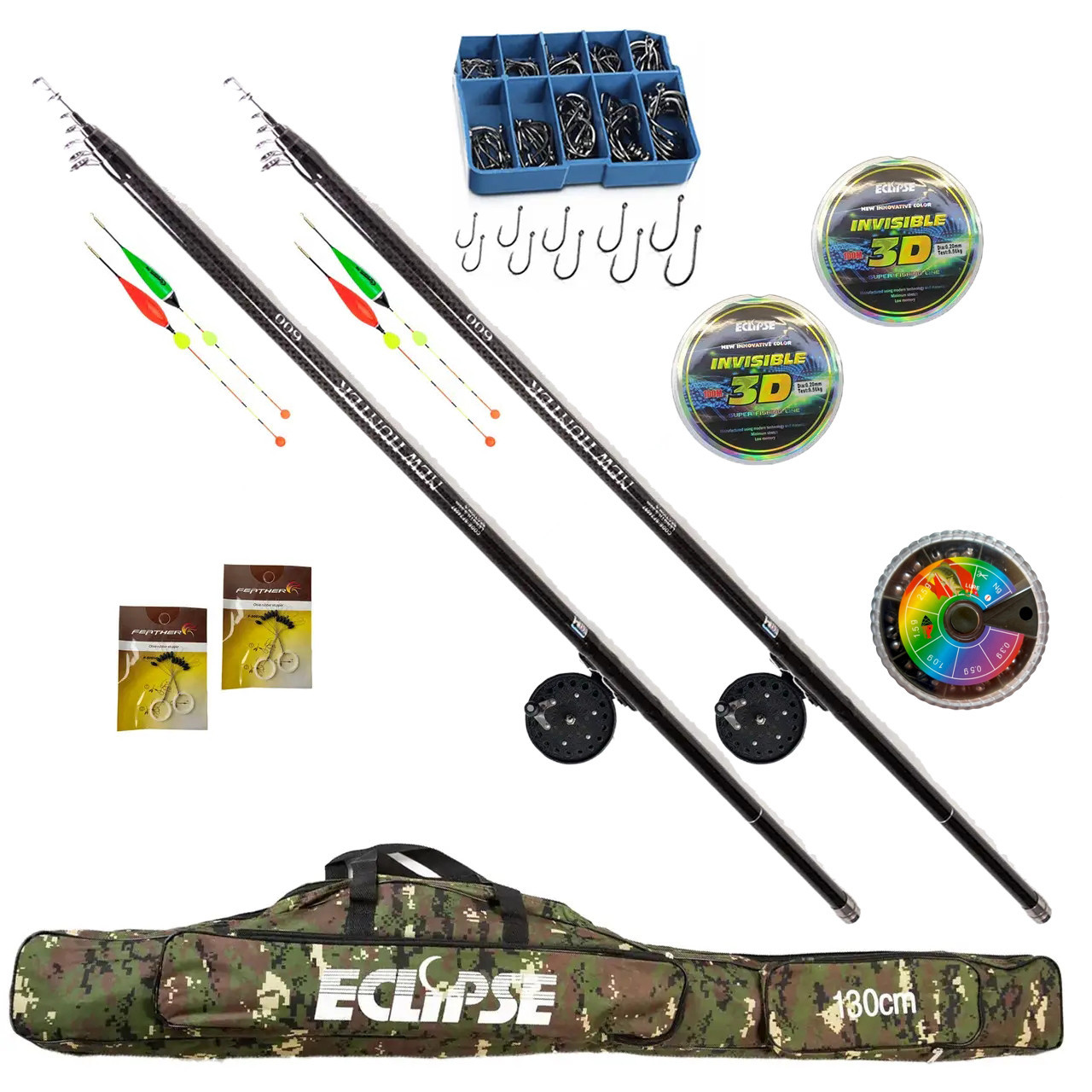 Набір вудилищ для лову на поплавець MIKADO 4.00м Princess + Котушка + Чохол + волосінь 3D 0,20мм 100m ТМ, фото 1