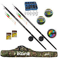 Набір вудилищ для лову на поплавець MIKADO 4.00м Princess + Котушка + Чохол + волосінь 3D 0,20мм 100m ТМ