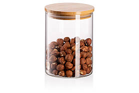 ARDESTO Банка для зберігання Midori, 540 мл, скло, бамбук, кругла, прозорий