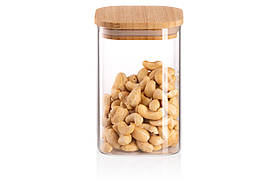 ARDESTO Банка для зберігання Midori, 480 мл, скло, бамбук, квадратна, прозорий