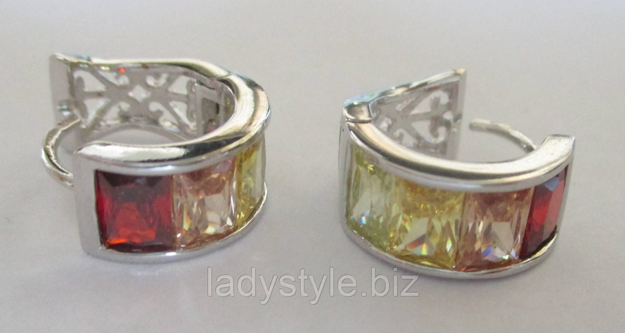 Яскраві сережки-кільця з кольоровим фіанітом "Оранж" від студії LadyStyle.Biz, фото 1