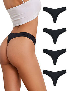 Базові безшовні еластичні трусики-стрінги 4 штуки. Колір: Чорний. Розмір М