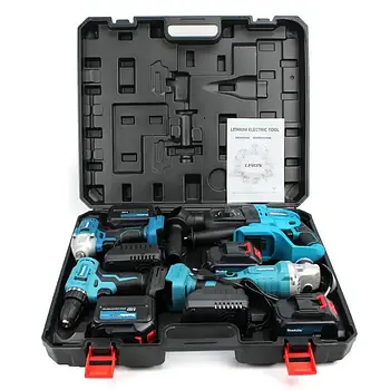 Набір інструментів 4в1 акумуляторна кутова шліфувальна машина болгарка, перфоратор, гайковерт, шурупокрут Лучшая цена