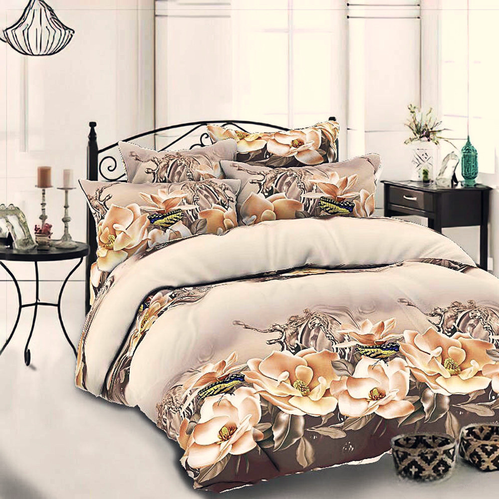 Полуторний постільний комплект 150х220 Постільна білизна з трояндами (18560) Бязь бавовна поліестер, фото 1