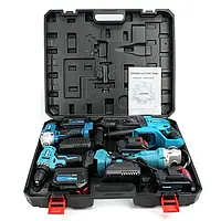 Набор инструментов 4в1 аккумуляторная угловая шлифмашина болгарка, перфоратор, гайковерт, шуруповерт