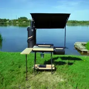 Коптильня гарячего і холодного копчення Троян (ø30) з навісом