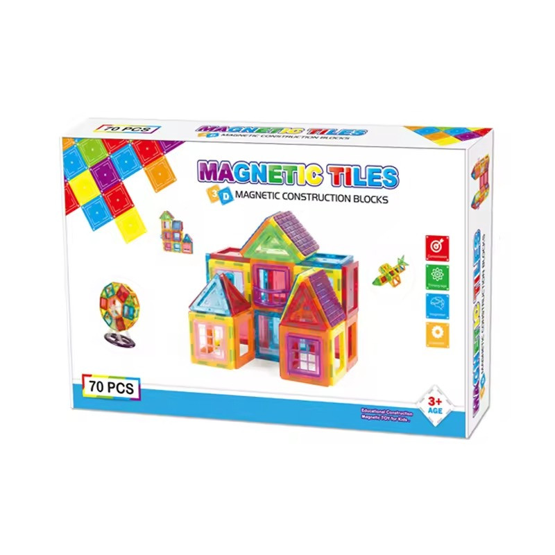 Конструктор на 70 деталей магнітний дитячий різнокольоровий на 70 деталей, фото 1
