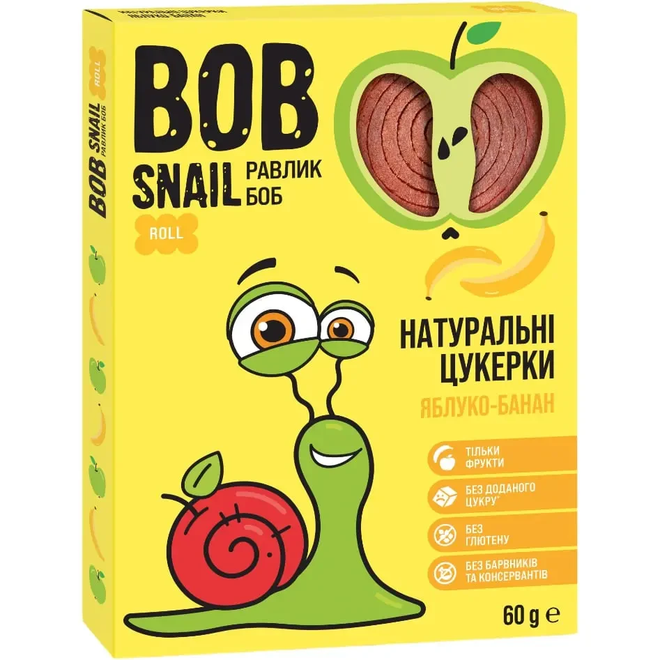 Натуральні цукерки ТМ BOB SNAIL (РАВЛИК БОБ) яблуко-банан 30 г