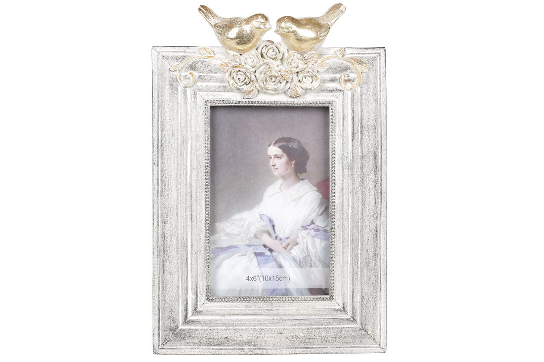 Рамка для фотографії прямокутна, 26 см, розмір фото — 10*15 см, колір — зістарений білий із золотом, фото 1