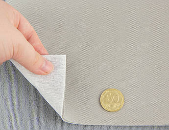 Автотканина стельова 1548V оригінальна на поролоні 2мм та водовідпірному флізеліні, колір світло-сірий теплий, шир. 142см