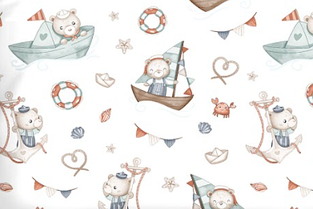 Сатин (бавовняна тканина) ведмедики-моряки (ширина 160 см, 120 г/м2)