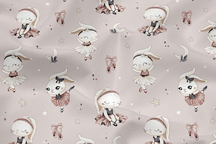 Ссатин (бавовняна тканина) зайчики-балеріні на пудровому (ширина 160 см, 120 г/м2)