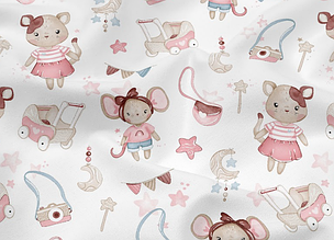 Сатин (хлопковая ткань)  дівчата-звірята з іграшками(ширина 160см, 120г/м2)