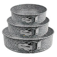 Набір з 3х круглих форм зі знімним дном (18см, 20см, 22см) вуглецева сталь світло-сірі Maestro