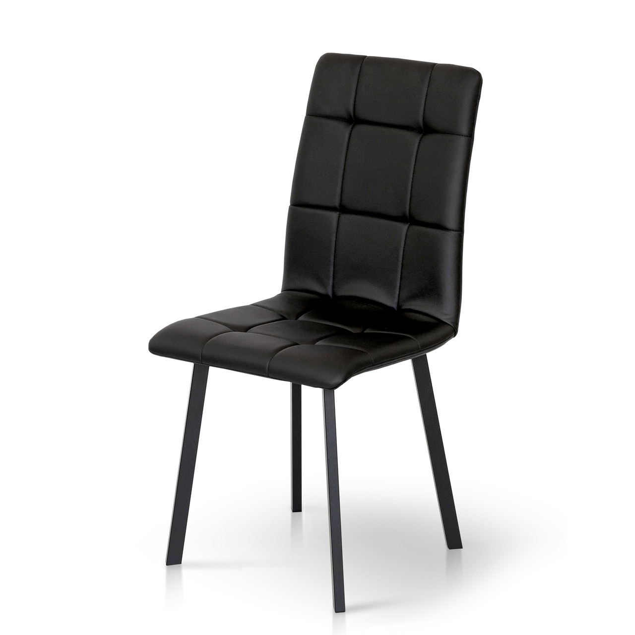 Сучасний м'який обідній кухонний стілець з екошкіри чорний для кухні на чорних металевих ніжках Трініті